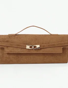 Bolso de mano de mujer de ante marrón clásico, versátil y elegante, con hebilla dorada, para citas, uso diario, té de la tarde, fiestas y banquete - Shein - FashionsVida