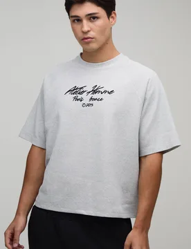 Herren Übergroßes Besticktes Waffel-Raglan-Oberteil Grey Größe XS - boohooMAN - FashionsVida
