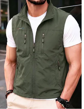 Chaleco utilitario multifuncional para hombre para exteriores, chaqueta casual de primavera/verano para pesca y fotografía con múltiples bolsillos p - Shein - FashionsVida