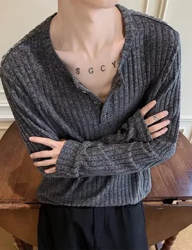 Henry Collar Long-sleeved T-shirt Men's Spring and Autumn 2026 New Lazy and Relaxed Undershirt - Aliexpress - FashionsVida