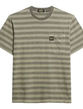 T-shirt à Manches Courtes Textured Stripe Pocket Washed Olive Stripe M - Superdry - FashionsVida