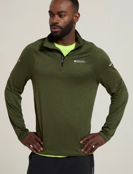 Echo Melange Mens Half-Zip Midlayer - Green - Mountain Warehouse - FashionsVida