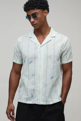 Herren Normal Geschnittenes Hemd Mit Nadelstreifenmuster Blue Größe Medium