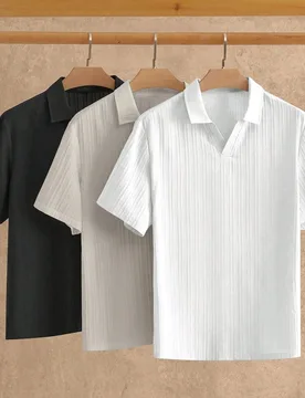 Paquete de 3 camisas polo de manga corta minimalistas de seda de hielo para hombre, para el verano - Shein - FashionsVida