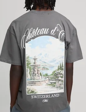 Herren Anthrazitfarbenes Oversized-T-Shirt Mit Château-Print Charcoal Größe Medium - boohooMAN - FashionsVida