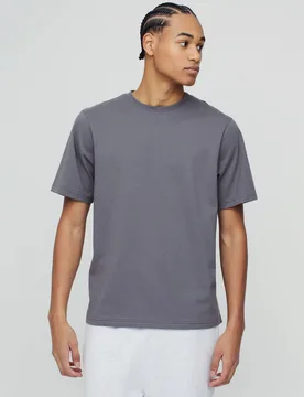 Mens Regular Fit Basic Crew Neck T-Shirt - Charcoal Cotton - Size Medium - boohooMAN - FashionsVida