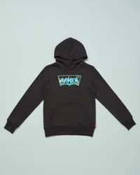 Felpa nera con cappuccio e logo batwing infiammato
