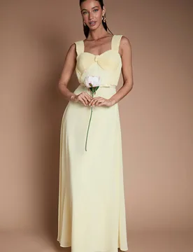 Women's Pleated Chiffon Tie Sleeve Bridesmaid Maxi Dress in Lemon Size: 10 - Lemon - Size: 10 - Coast - FashionsVida