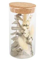 Trockenblumen-Tischdeko verglast braun-grün-weiß 15,5 cm