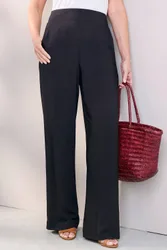 Wide Leg Pull On Trousers 27" (68.5cm) inside leg - Black - Size: 18
