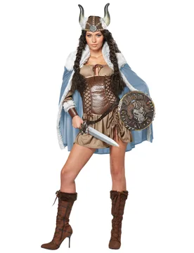 Wikinger Kriegerin Damenkostüm Mittelalter braun-blau - KARNEVAL-MEGASTORE - FashionsVida