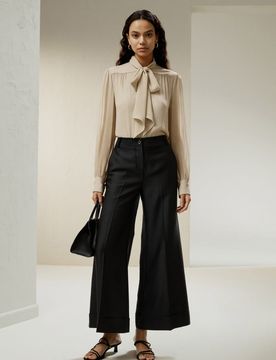 Donna Blusa Seta Trasparente con Papillon Albicocca XL