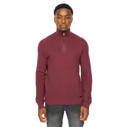 Mens Potenza Knitted Quarter Zip Jumper (Raisin) - Multicolour - Size 2xl