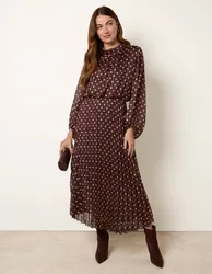 Polka Dot Metallic Dress - L / CHOCOLATE - female