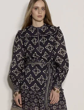 Women's Tile Print Cotton Shift Mini Dress in Navy Size: 18 - Navy - Size: 18 - Apricot - FashionsVida