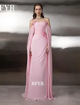 RFYR Off Shoulder Prom Dress with Cape Sleeve Chiffon Princess Dress 3D Flowers Formal Party Dress for Arabic Women Customized - Aliexpress - FashionsVida