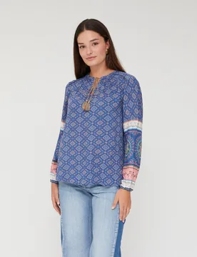 Blusa de mujer estampada cuello redondo manga 3-4 - October - FashionsVida