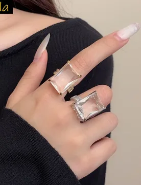 Fashion ring for women gold silver color rectangle shape transparent stone cute jewelry - Aliexpress - FashionsVida