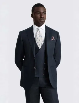 Slim Fit Pure Linen Twill Suit Jacket Navy male - MOSS - FashionsVida