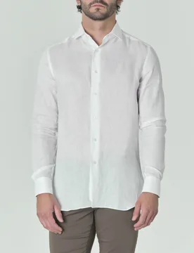 Camicia bianca in puro lino con colletto alla francese - Xacus - FashionsVida