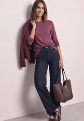 Langarm Shirt mit U-Boot-Ausschnitt female Rosa