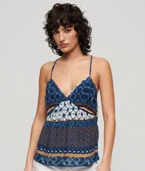 Superdry Damen Trägertop aus Webstoff mit Print Marineblau - Größe: 44