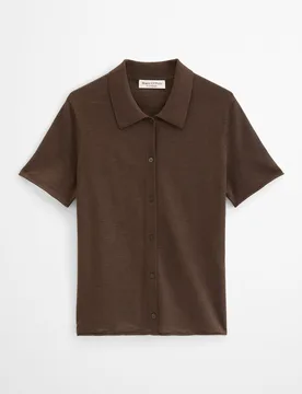 Cárdigan de mujer de polo regular de manga corta de una mezcla de algodón orgánico y lino - MARC O'POLO - FashionsVida