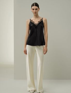 Canotta Donna in Seta di Gelso con Pizzo Scollo a V Elegante Top L