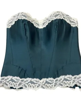 Millesia Couture Forest Green Silk & Calais Leavers Lace Corset - Other Designers - FashionsVida