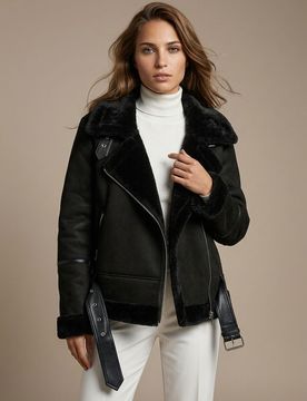 Giacca biker in simil camoscio con pelliccia sintetica - nero