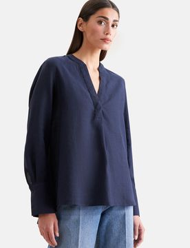 Tunikabluse aus 100% Leinen Blau 40
