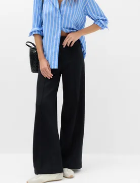 Premium Jersey Seam Detail Wide Leg Trousers Black female - M&S - FashionsVida