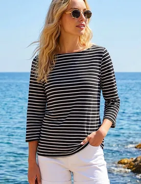 Women's Stripe Print Boat Neck Top in Black Size: 20 - Black - Size: 20 - Roman - FashionsVida