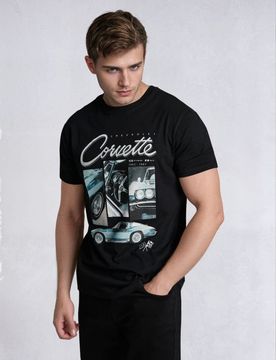 T-shirt in cotone con stampa Chevrolet Corvette - nero