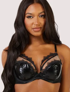Womens Brea Cut Out Pvc And Lace Trim Balconette Bra - Black - Size 32e - Hustler - FashionsVida
