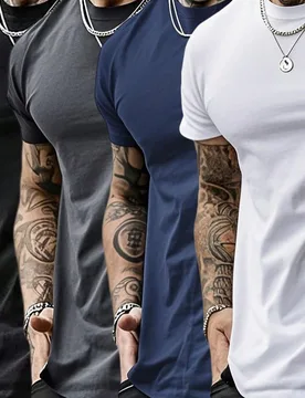 Paquete de 4 camisetas casuales de manga corta de unicolor para hombre, camiseta de verano - Shein - FashionsVida