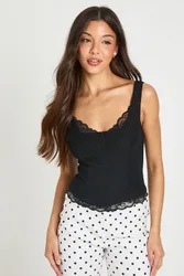 Womens Lace Cup And Hem Corset Top - Black - Size 14 Uk