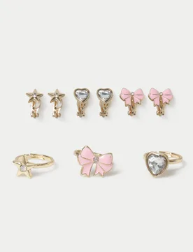 Bow Earring and Ring Set Gold Female - M&S - FashionsVida