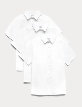 Pack Boys' Easy Dressing Easy Iron School Shirts (3-18 Yrs) White male - M&S - FashionsVida