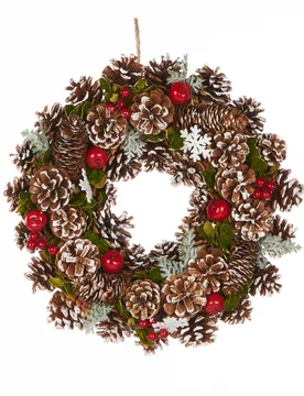 Reich verzierter Weihnachtskranz grün-braun-rot 35 cm - HOGEWONING BV - FashionsVida