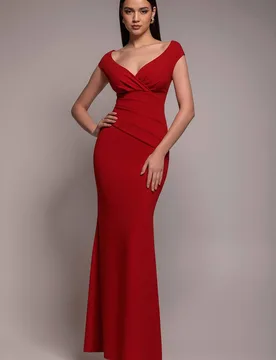 Women's Bardot Pleated Maxi Dress in Red Size: 12 - Red - Size: 12 - Goddiva - FashionsVida