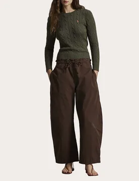Maglioncino verde militare Polo in cotone pima a trecce girocollo e logo Pony ricamato - Ralph Lauren - FashionsVida