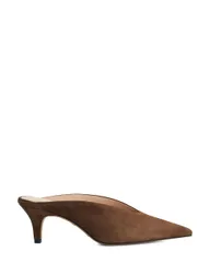 Leather Slip On Kitten Heel Pointed Mules Brown female
