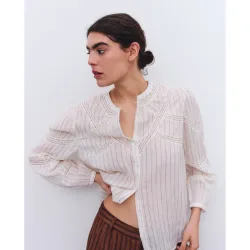Blusa de mujer de manga larga con rayas y encaje