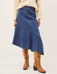 Asymmetric Denim Midi Skirt Blue female