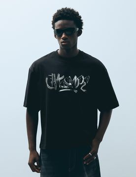 T-Shirt Coupe Boxy Imprimé S Noir
