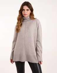Roll Neck Jumper With Front Seam Detail - M/L / MOCHA MELANGE - female