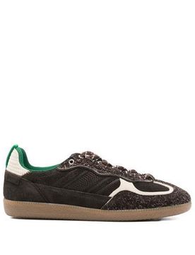Women's Leather Sneakers with Rubber Sole, White Piping & Exposed Stitching