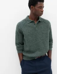 Lofty Ribbed Buttoned Knitted Polo Shirt Cedar male