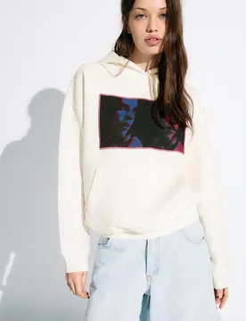 Sweat À Capuche Billie Eilish Imprimé Xs Blanc Cassé - Bershka - FashionsVida